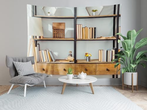 BELECO 7x5ft Fabric Living Room Bookshelf Backdrop Empty Room with Bookcase, Zoom Calls Video Recording Background Home Office Decor Zoom Meetings Photo Studio Props - Image 3