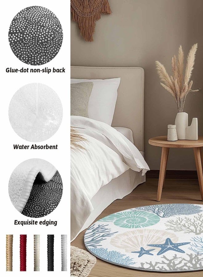 Litter Star Round Area Rug,Blue Ocean Shells Coral Circle Living Room Rug Non-Slip Rugs Indoor Carpet,Conch Starfish Marine Life Soft Comfort Rugs for Bedroom Kids Room - Image 4