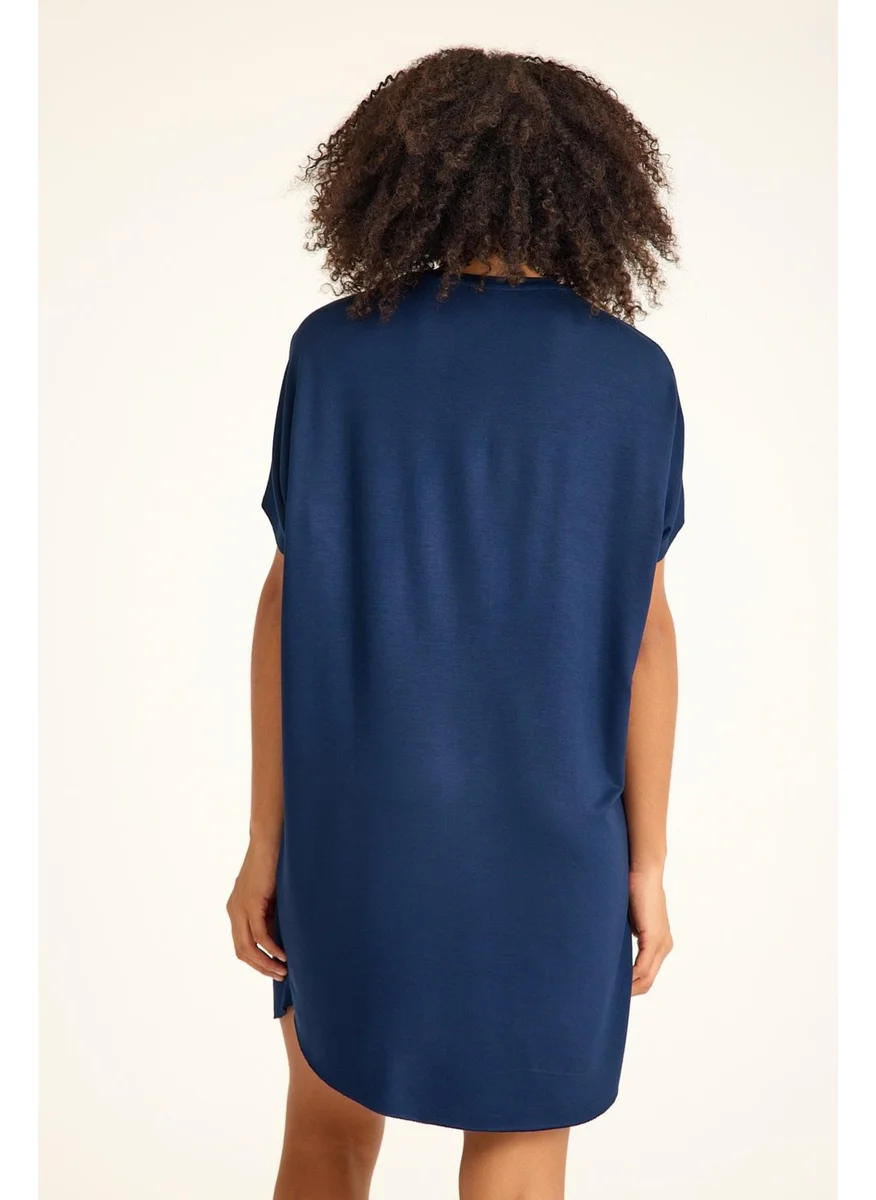 كوتن كونسيبت V Neck Loose Fitted Cotton Dress