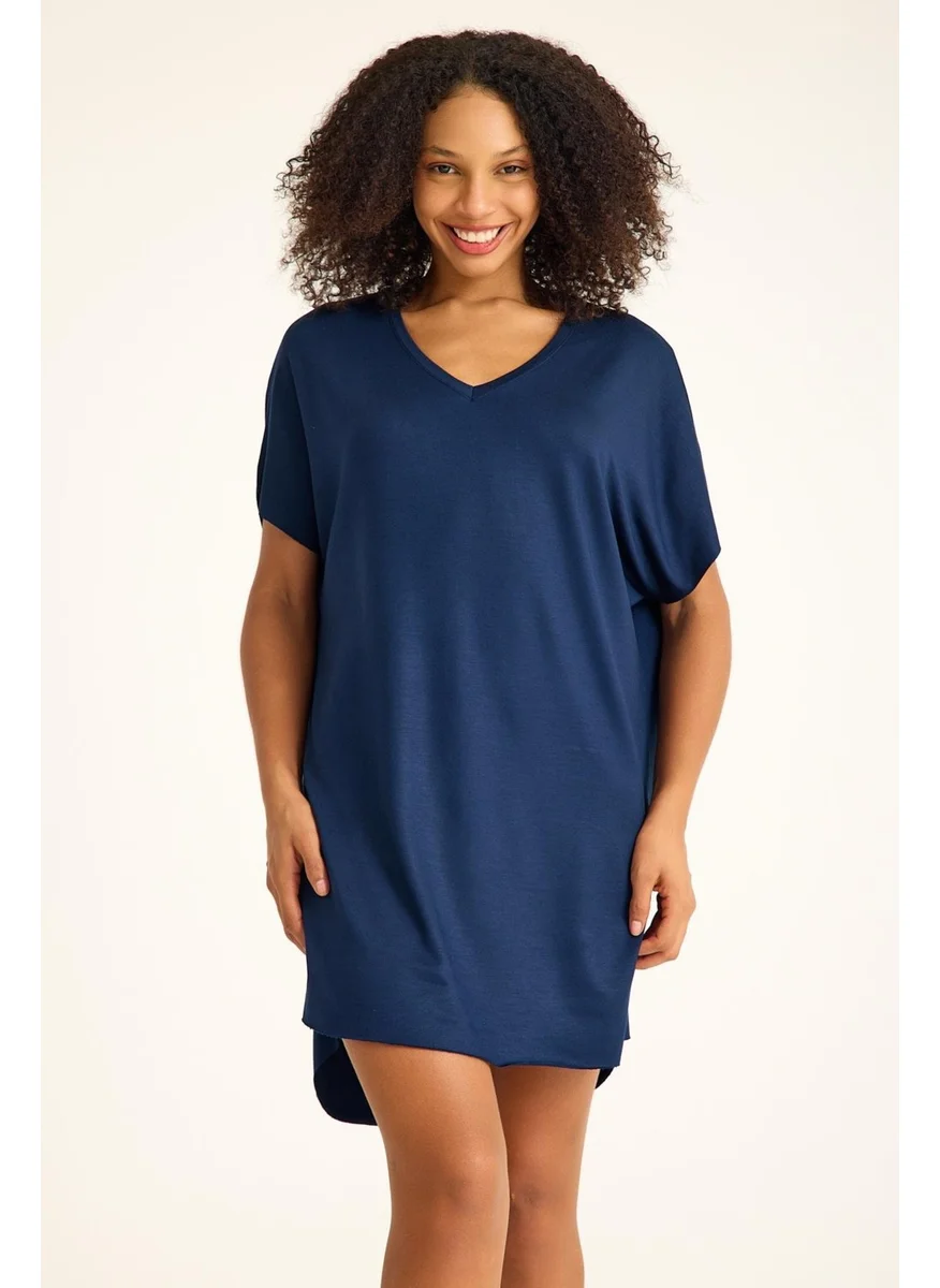 كوتن كونسيبت V Neck Loose Fitted Cotton Dress