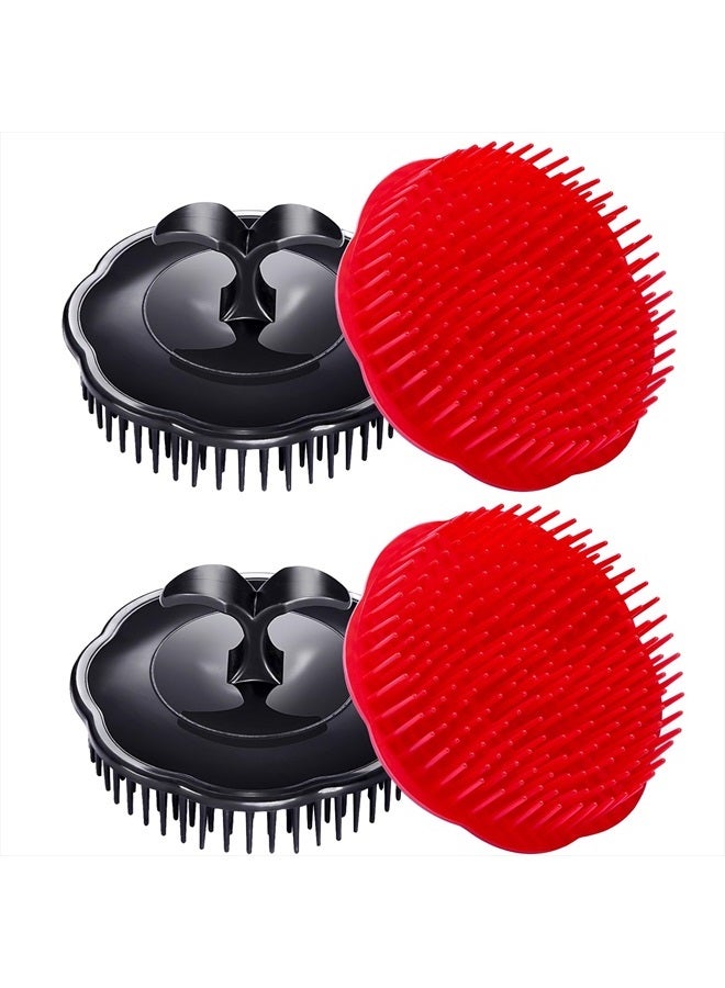 Aroveea Hair Scalp Brush Dandruff Cleaning Brush Shower Scalp Shampoo Brush Scalp Massager Pack of 4 (Black and red) - Image 1