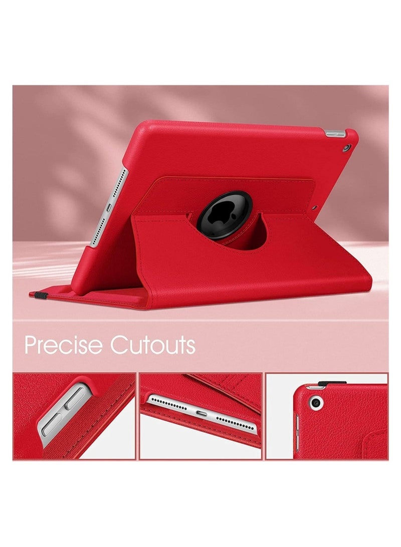 Folio Leather Smart Cover Case for iPad Mini 1/2/3/4 with 360 Degree Rotating Stand - Red - Image 2