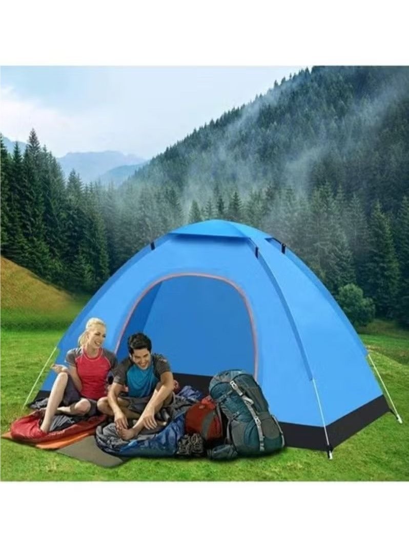 Portable outdoor camping tent, can accommodate 3-4 people, automatic pop-up family tent-blue - Image 1