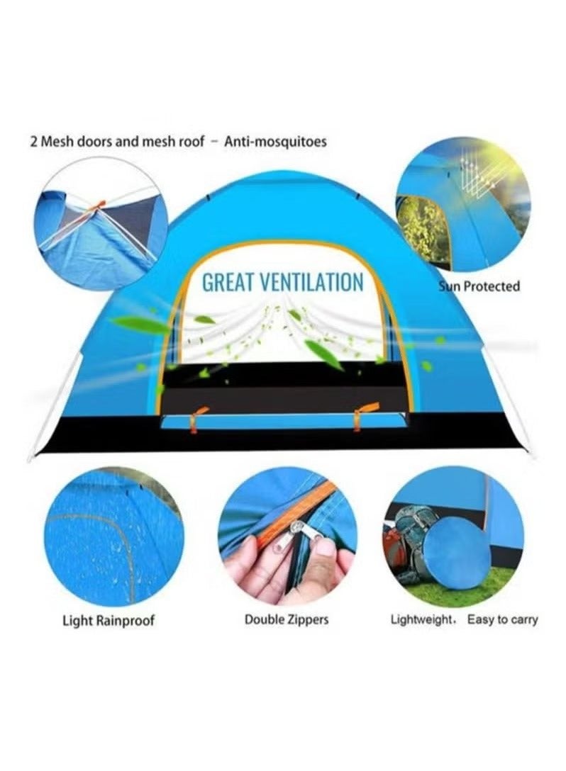 Portable outdoor camping tent, can accommodate 3-4 people, automatic pop-up family tent-blue - Image 3