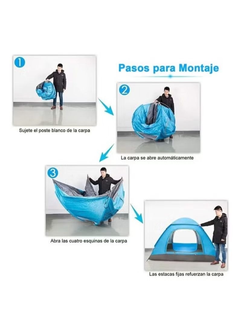 Portable outdoor camping tent, can accommodate 3-4 people, automatic pop-up family tent-blue - Image 4