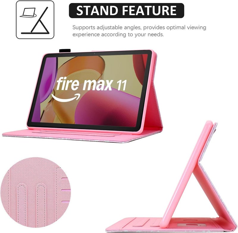 حالة جميلة لجهاز Kindle Fire Max 11 (الجيل الثالث عشر، إصدار 2023)، مصنوعة من جلد PU نباتي، قابلة للطي وتحتوي على دعامة، مزودة بجيب، مع وظيفة تنشيط/إيقاف التطبيق تلقائيًا، بلون وردي فاتح. - Image 5