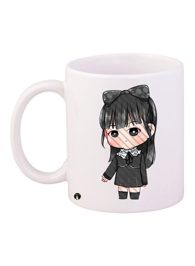 Animated Girl Printed Coffee Mug White/Grey/Beige 11ounce