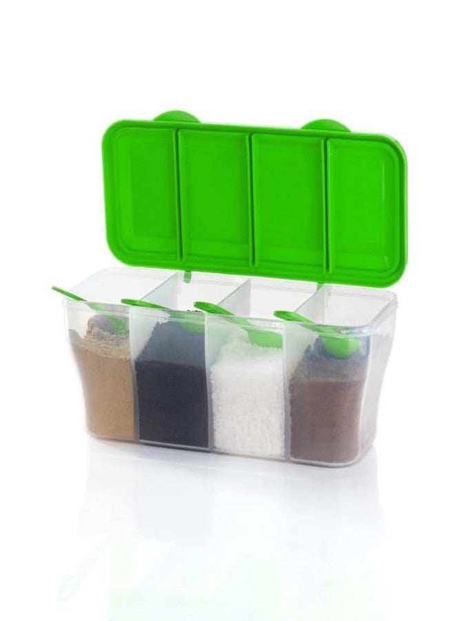 SORATH 4 in 1 Multipurpose 4 Section Kitchen, Fridge Storage Airtight Container Set for Vegetables, Dryfruits, Spices, Groceries, and Pickles with 4 Spoons Storage Set 1800 ml- (Green, Pack of 1) - Image 2