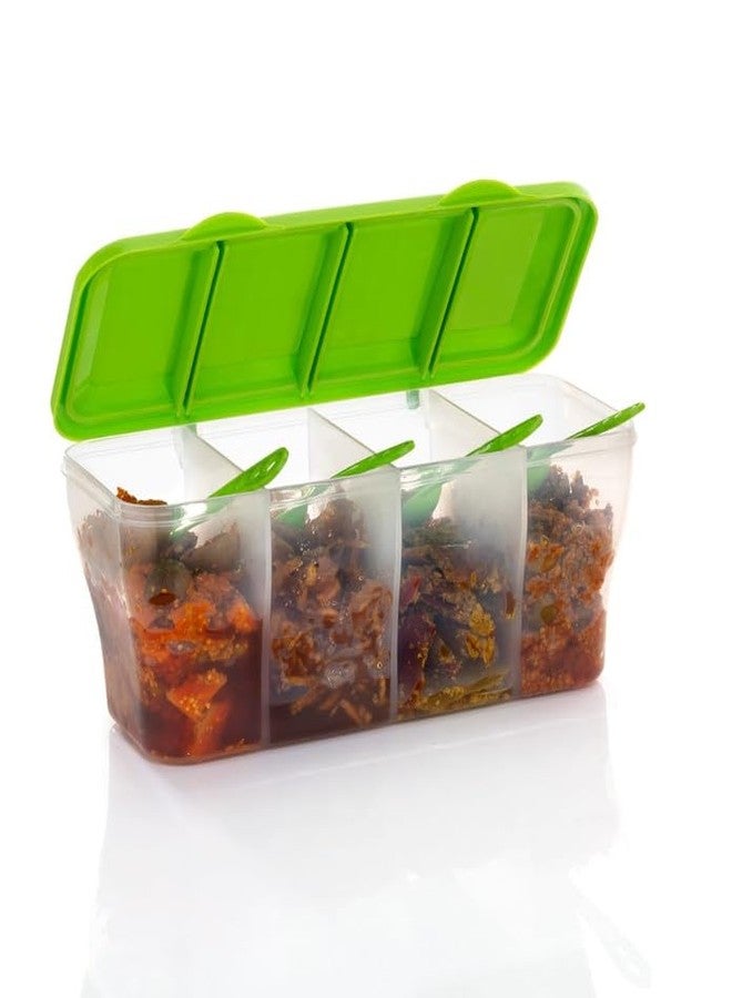 SORATH 4 in 1 Multipurpose 4 Section Kitchen, Fridge Storage Airtight Container Set for Vegetables, Dryfruits, Spices, Groceries, and Pickles with 4 Spoons Storage Set 1800 ml- (Green, Pack of 1) - Image 3