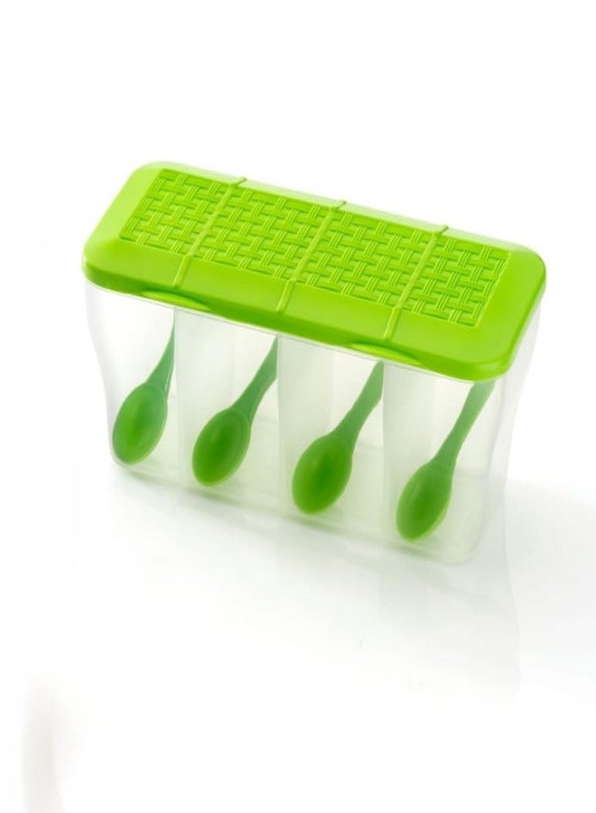 SORATH 4 in 1 Multipurpose 4 Section Kitchen, Fridge Storage Airtight Container Set for Vegetables, Dryfruits, Spices, Groceries, and Pickles with 4 Spoons Storage Set 1800 ml- (Green, Pack of 1) - Image 4
