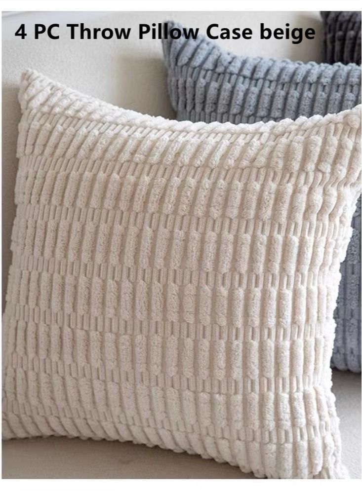 Kutis 4-Piece Throw Pillow Case Cushion Cover Velvet Beige 45 x 45 Centimeter - Image 1