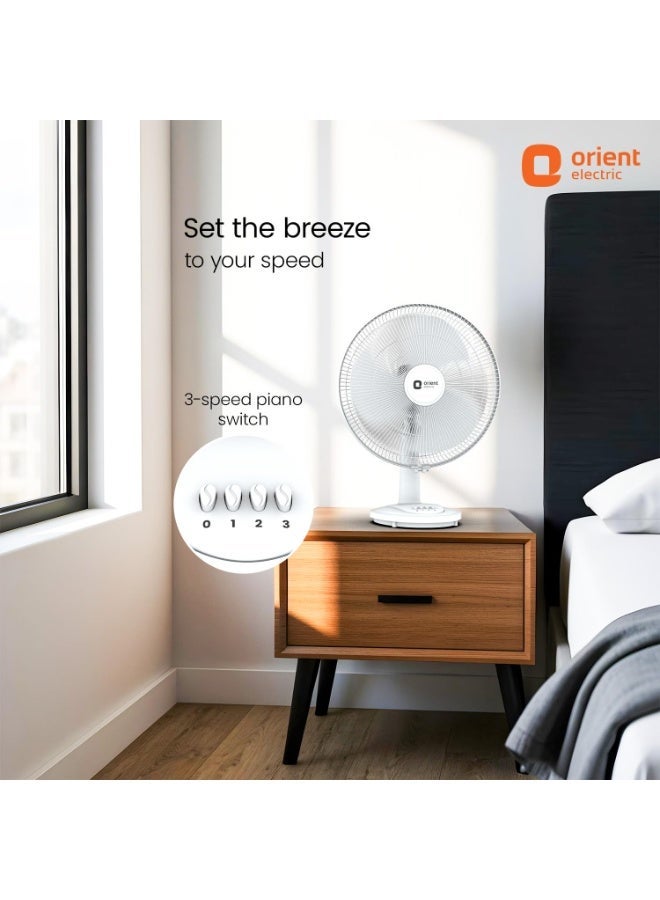 Orient Electric 400 mm Table 77 | High Speed Table Fan for Home|100% Copper Motor with Thermal Overload Protection | 90 Degree Oscillation | 3 Speed Control | Military Grade Guard | White - Image 4