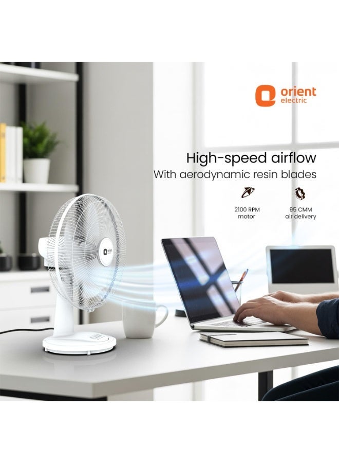 Orient Electric 400 mm Table 77 | High Speed Table Fan for Home|100% Copper Motor with Thermal Overload Protection | 90 Degree Oscillation | 3 Speed Control | Military Grade Guard | White - Image 2