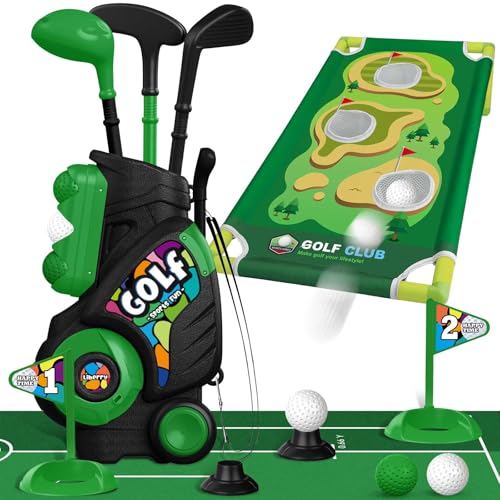 Liberry Toddler Golf Set for Ages 2 3 4 Boys Girls Kids Golf Cart with Putting Mat Cornhole Board Outdoor Indoor Sports Toys Birthday Gifts Black - Image 1
