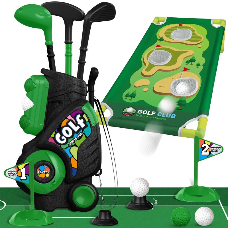 Liberry Toddler Golf Set for Ages 2 3 4 Boys Girls Kids Golf Cart with Putting Mat Cornhole Board Outdoor Indoor Sports Toys Birthday Gifts Black - Image 2
