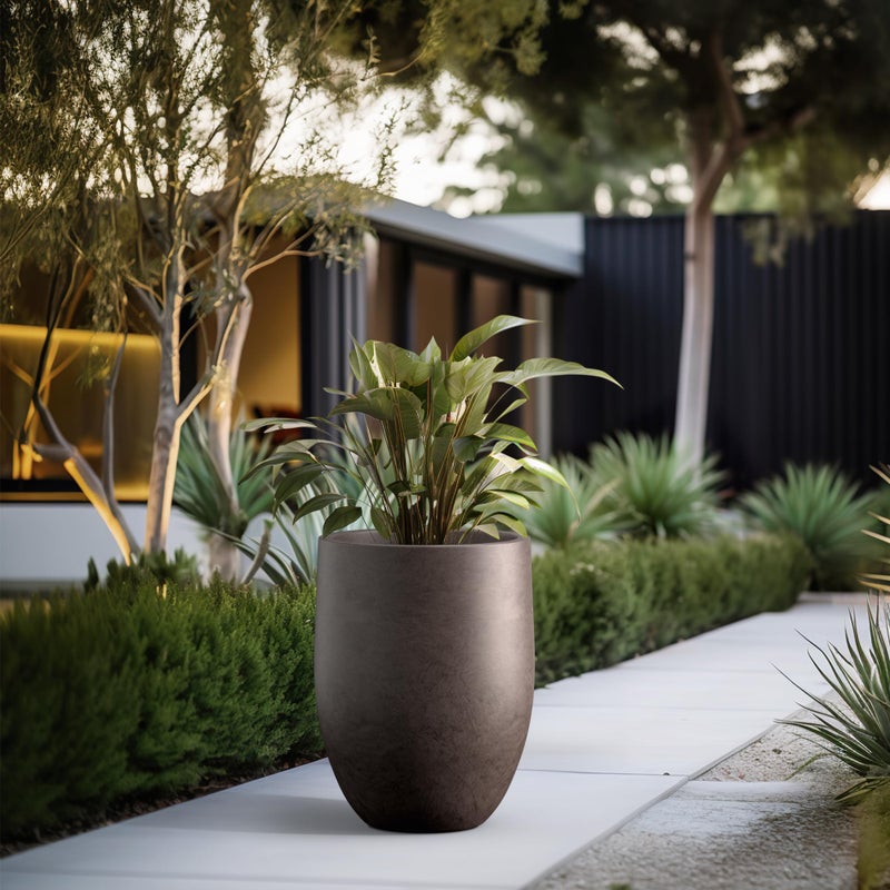 Kante Tall Concrete Planter, 21.7-Inch Height Weathered Brown Large Indoor Outdoor Plant Pot with Drainage Hole for Patio Garden Home, Modern Decor for Flowers and Tree - Image 4