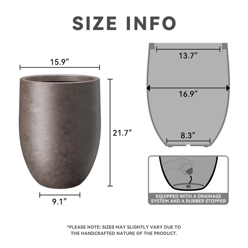 Kante Tall Concrete Planter, 21.7-Inch Height Weathered Brown Large Indoor Outdoor Plant Pot with Drainage Hole for Patio Garden Home, Modern Decor for Flowers and Tree - Image 2