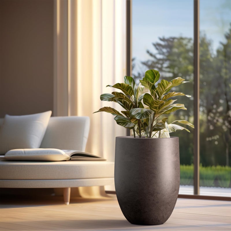 Kante Tall Concrete Planter, 21.7-Inch Height Weathered Brown Large Indoor Outdoor Plant Pot with Drainage Hole for Patio Garden Home, Modern Decor for Flowers and Tree - Image 5