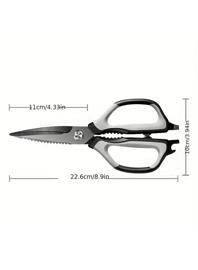 Japanese Heavy Duty Multifunctional Kitchen Scissors With Triple Serrated 420 Stainless Blade For Meat Bone Poultry Vegetables Ergonomic Non Slip Grip Black Blade - Image 3
