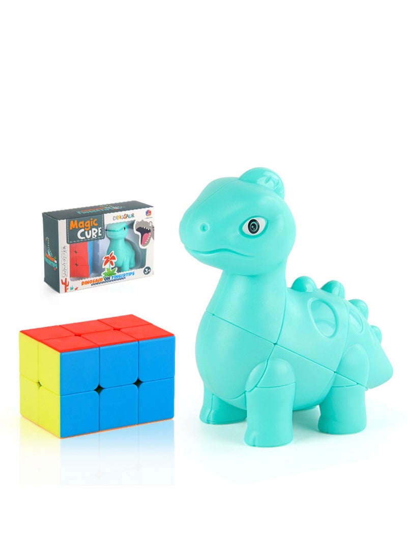 Children's Science And Education Educational Animal Second-Order Rubik's Cube Toy Dinosaur Rubik's Cube 2 in 1 Set Smooth Rotation (Brachiosaurus Green + Second-Order Rubik's Cube) - Image 1