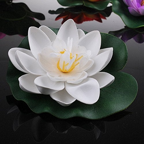 lasenersm Set Of 4 Different Color Artificial Floating Foam Lotus Flower Water Lily for Home Garden Pond Decor,Small - Image 3