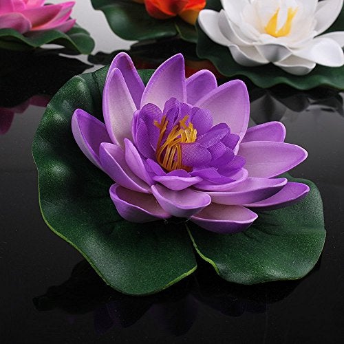 lasenersm Set Of 4 Different Color Artificial Floating Foam Lotus Flower Water Lily for Home Garden Pond Decor,Small - Image 2