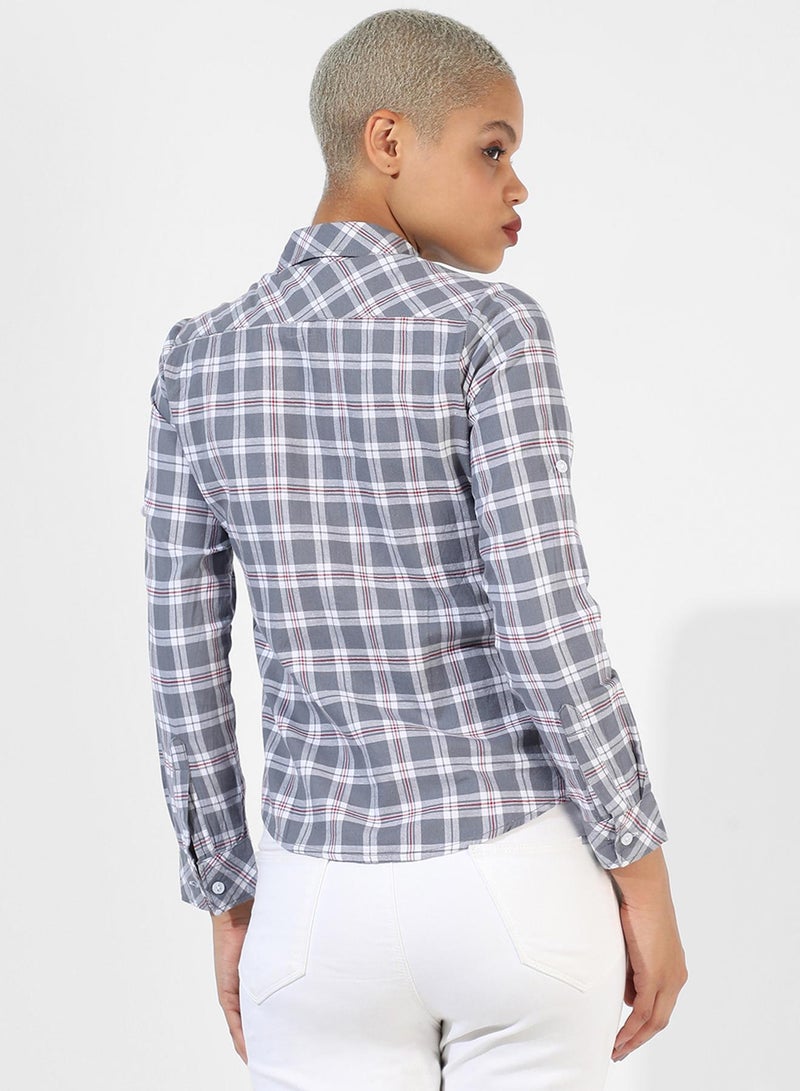 PINACOLADA Women's Graphite Grey Tartan Plaid Shirt  - Image 5