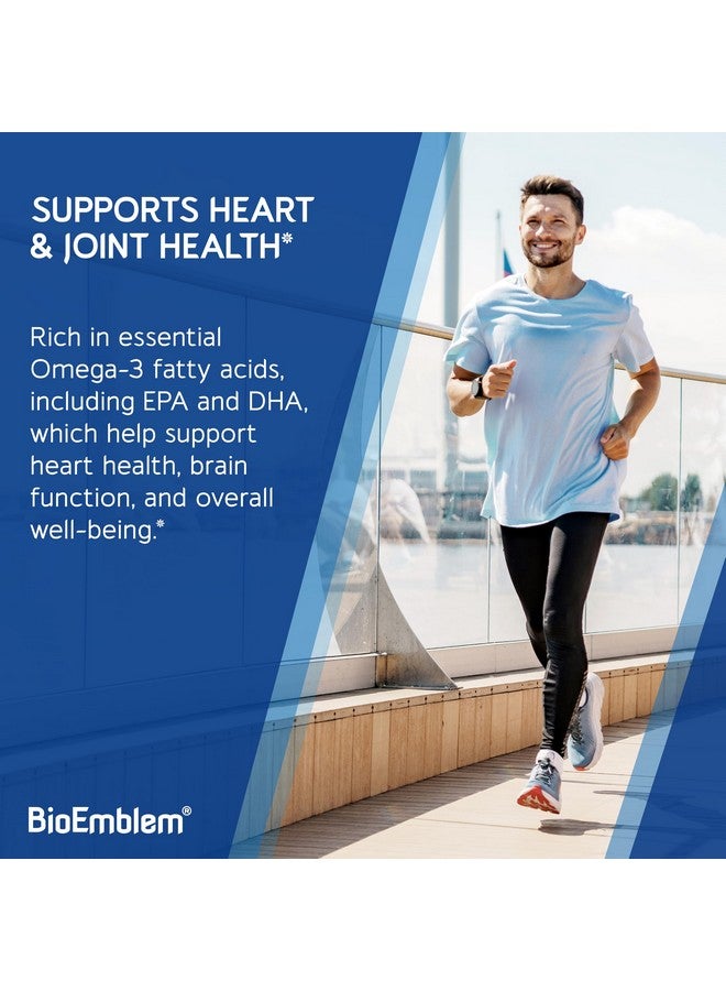 BioEmblem زيت السمك أوميغا-3 من بايو إمبلم 2000 ملغ - كبسولات صغيرة ناعمة، شكل عالي الامتصاص، مستدام - 1400 ملغ EPA وDHA بالإضافة إلى فيتامين D3، غير معدّل وراثيًا، لصحة القلب والمفاصل والدماغ، مكمل زيت السمك، 240 حبة - Image 5