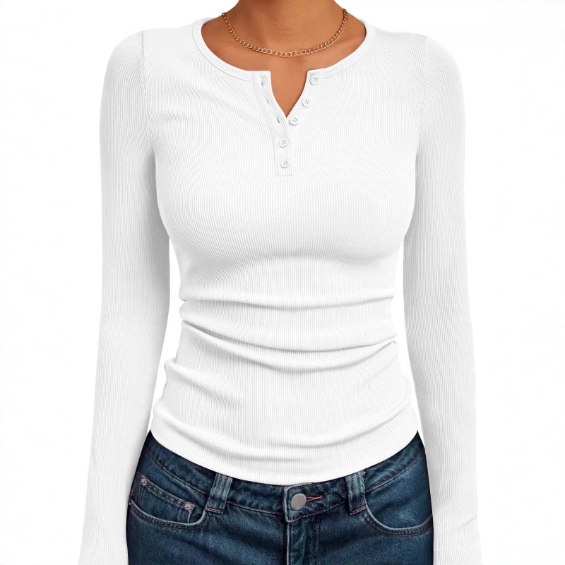 2026 Women's Long Sleeve Ribbed Knit T-Shirt - Image 3