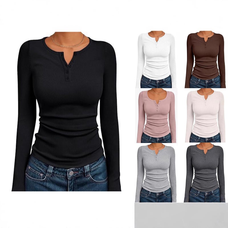 2026 Women's Long Sleeve Ribbed Knit T-Shirt - Image 1