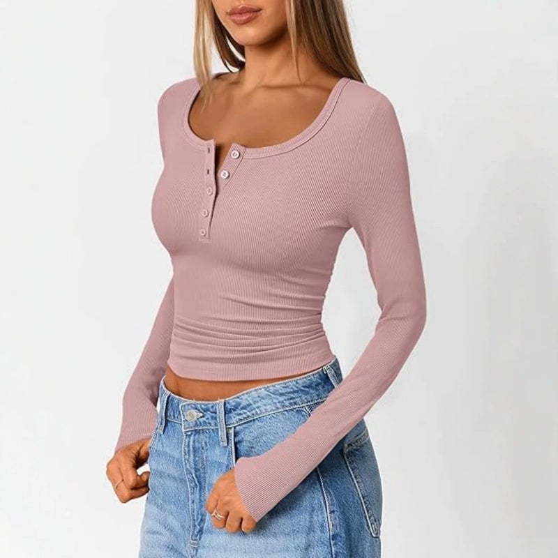 2026 Women's Long Sleeve Ribbed Knit T-Shirt - Image 4