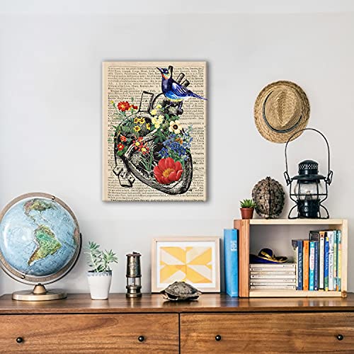 Hijie Anatomy Art Print Poster Canvas Wall Art for Home/Doctor Office/Medical School Decor -Bird on Anatomical Flower Heart Anatomical Canvas Print Wall Art Painting Ready to Hang Graduation Doctor Gifts - Easel & Hanging Hook 12x15 Inch - Image 5