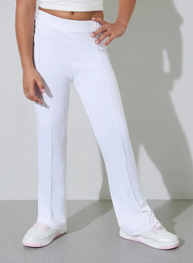 ستايلي Teen Girls Off White Fit and Flared Leggings with Pin Tucks