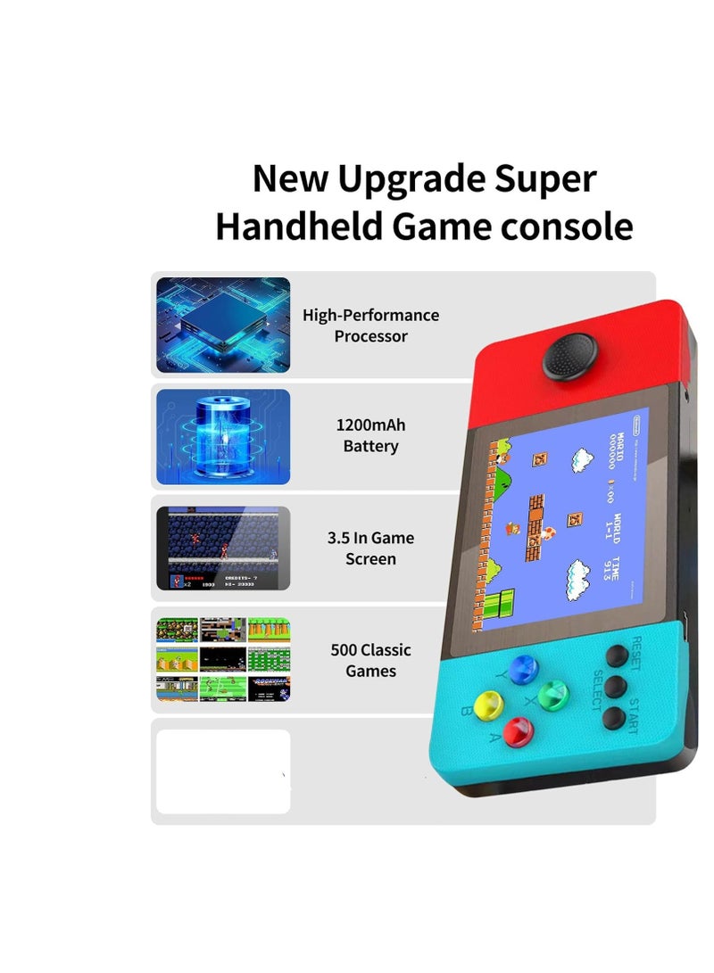 Portable Retro Handheld Game Console with 500 Games, 3.5 Inch Screen, 1200mAh Battery, EVA Case, Supports Two Players and TV Connection,  Gift for Kids - Image 3