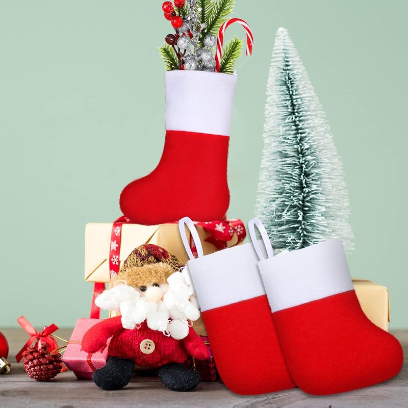 Leitee Leitee 80 Mini Stockings  Felt Fabric Christmas Stockings Red Gift Card Tree Holder Small Christmas Socks Decoration for Xmas Party Gifts - Image 3