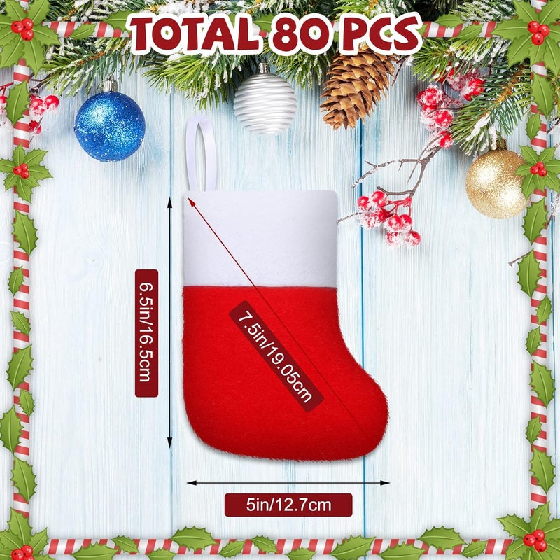 Leitee Leitee 80 Mini Stockings  Felt Fabric Christmas Stockings Red Gift Card Tree Holder Small Christmas Socks Decoration for Xmas Party Gifts - Image 2