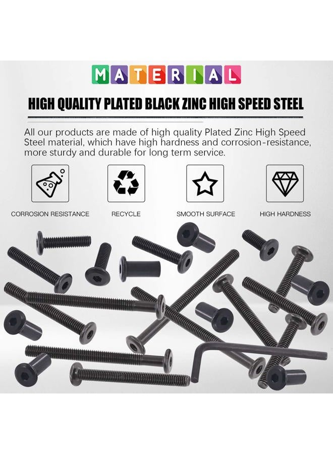 Glarks 141Pcs M6x16/ 20/25/ 30/35/ 40/45/ 50/55/ 60/65/ 70/75/ 80mm Black Hex Drive Socket Cap Bolts Kit, Countsunk Furniture Crib Bolts Nuts Screws for Chair Table Cabinets - Image 3