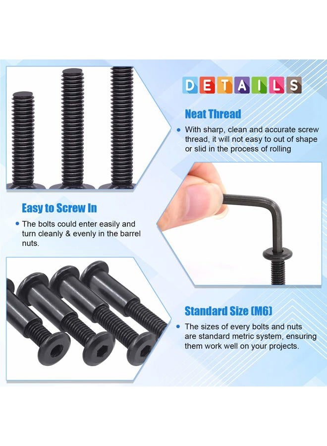 Glarks 141Pcs M6x16/ 20/25/ 30/35/ 40/45/ 50/55/ 60/65/ 70/75/ 80mm Black Hex Drive Socket Cap Bolts Kit, Countsunk Furniture Crib Bolts Nuts Screws for Chair Table Cabinets - Image 4