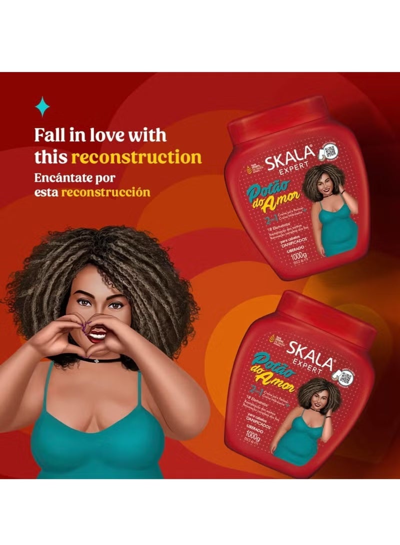 Skala Potão do Amor 2 in 1 Love Pot Hair Treatment Conditioning CreamVegan Formula Revitalizes Damaged Hair Coconut Scent All Hair Types 1000g - Image 2