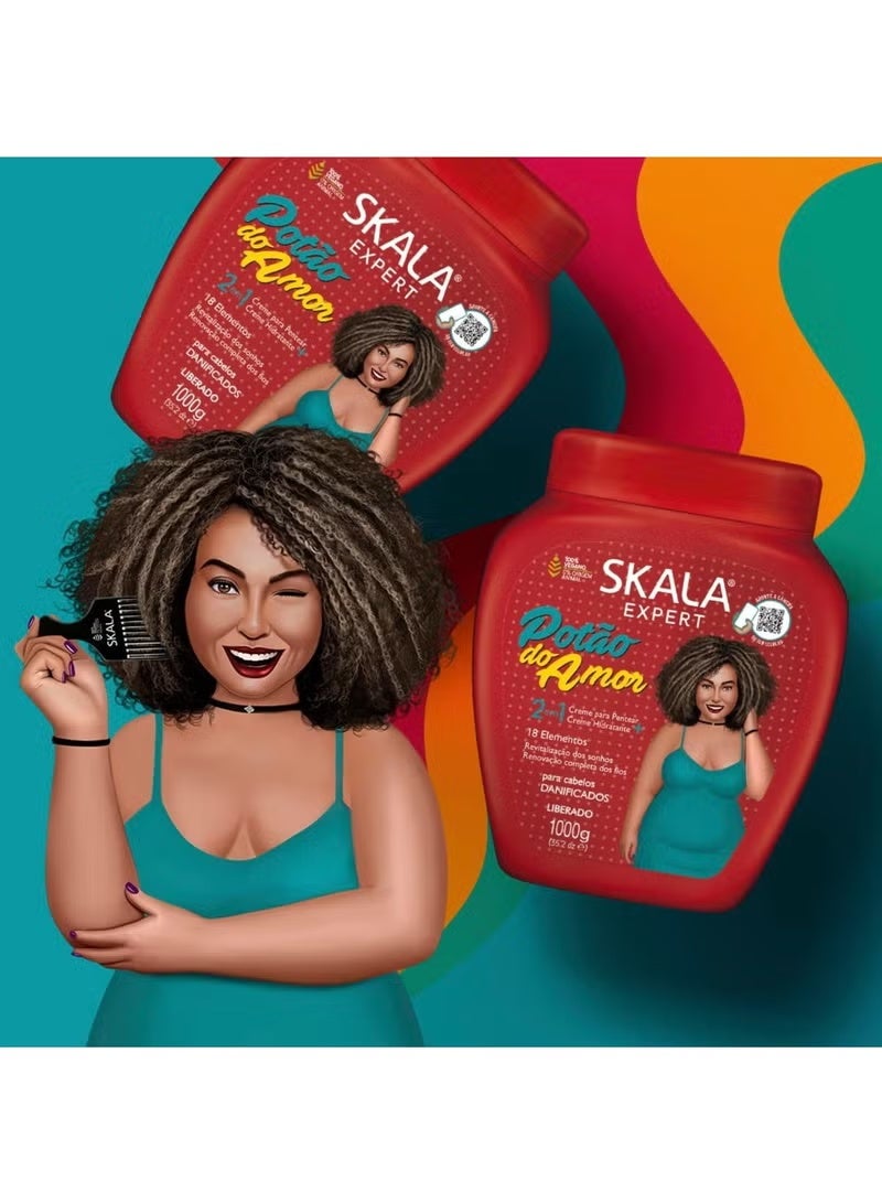 Skala Potão do Amor 2 in 1 Love Pot Hair Treatment Conditioning CreamVegan Formula Revitalizes Damaged Hair Coconut Scent All Hair Types 1000g - Image 3