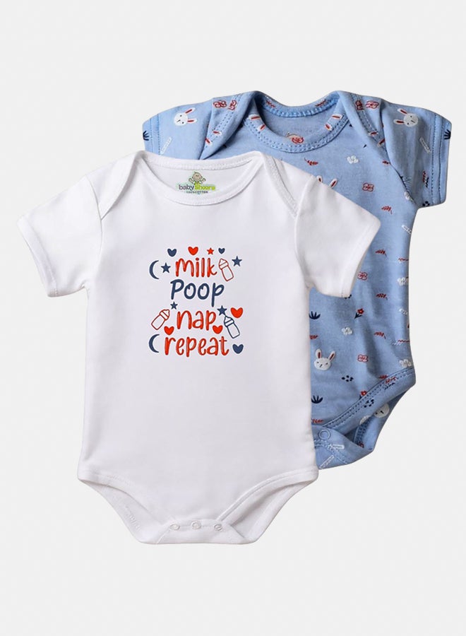 BabyShoora Baby Unisex Printed Short Sleeves Cotton Bodysuit (Pack Of 2) - Image 1
