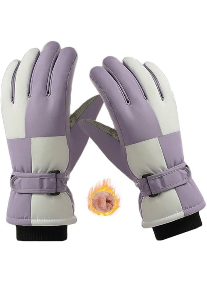 Women’s Snow Glove, Waterproof Ski Gloves with Touchscreen, Warm Winter Snowboarding Gloves with Non-Slip Palm, Thermal Fleece Lining, Adjustable Fit for Outdoor Sports, Purple - Image 1