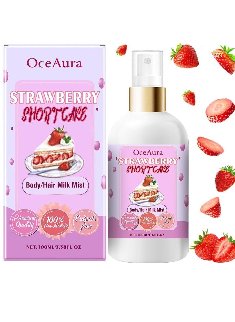 OceAura - 100ML Strawberry Shortcake Body and Hair Milk Mist Spray Whole Body Moisturizing Hydrating Fresh and Long Lasting Strawberry Fragrance Body Hair Oil Spray Nourishing Hair and Body Spray - Image 1
