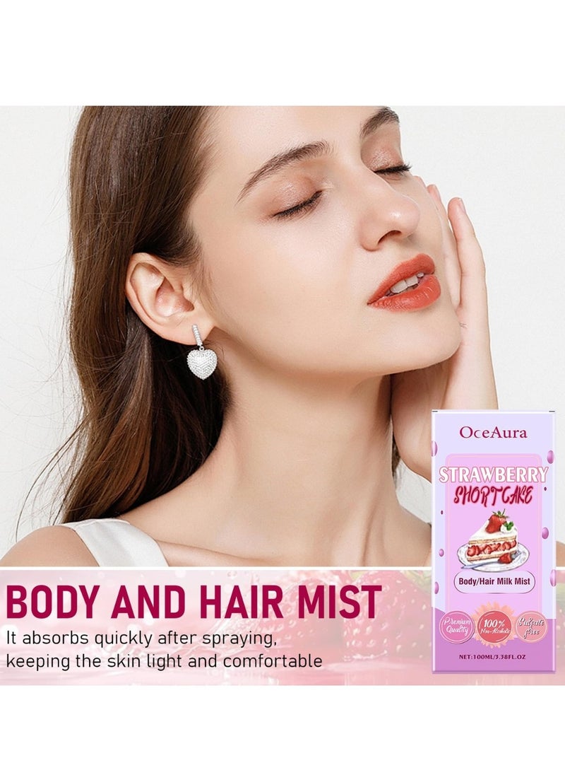 OceAura - 100ML Strawberry Shortcake Body and Hair Milk Mist Spray Whole Body Moisturizing Hydrating Fresh and Long Lasting Strawberry Fragrance Body Hair Oil Spray Nourishing Hair and Body Spray - Image 1