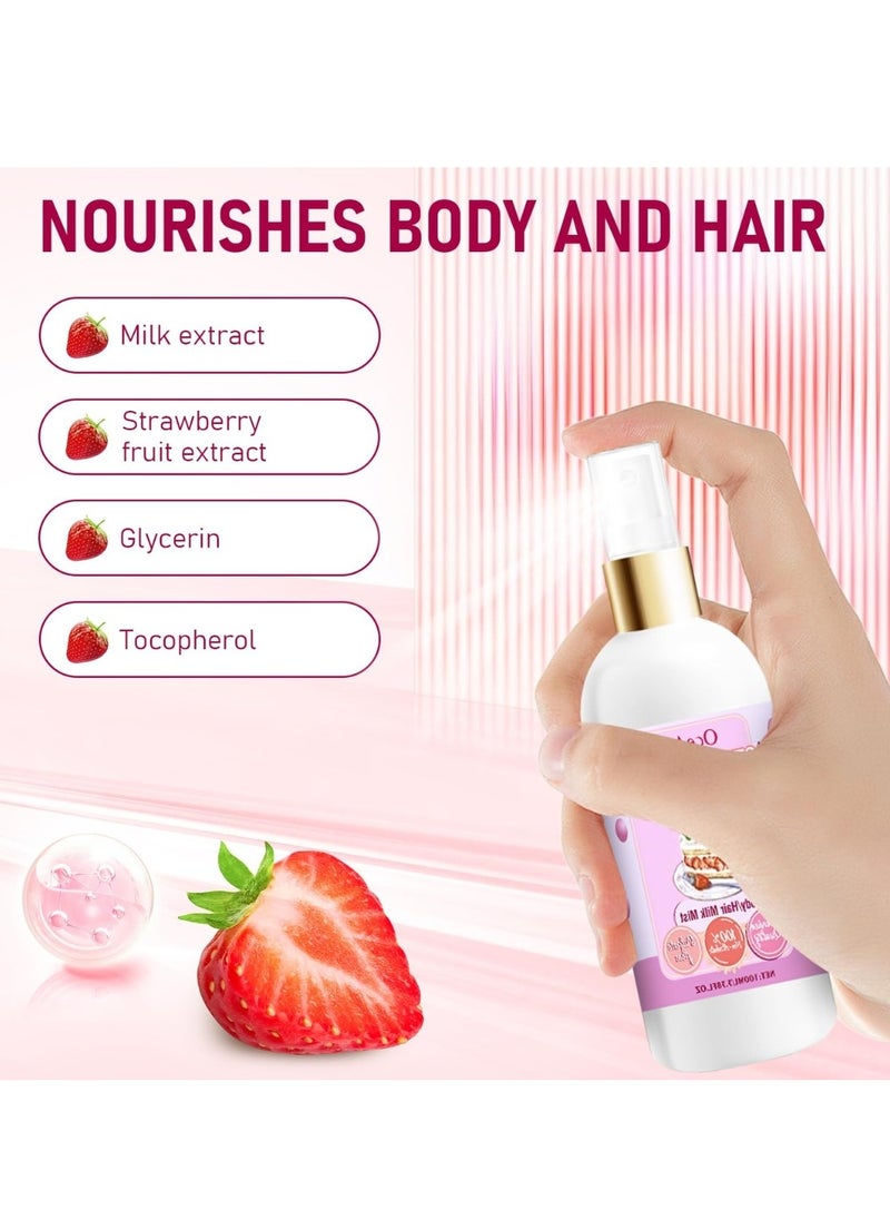 OceAura - 100ML Strawberry Shortcake Body and Hair Milk Mist Spray Whole Body Moisturizing Hydrating Fresh and Long Lasting Strawberry Fragrance Body Hair Oil Spray Nourishing Hair and Body Spray - Image 1