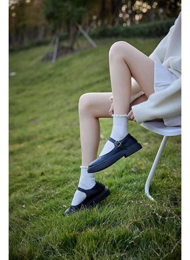 womens Soft Cotton Knit Lettuce Edge Socks Frilly Crew Crew Socks Women Lettuce Edge Socks - Image 5