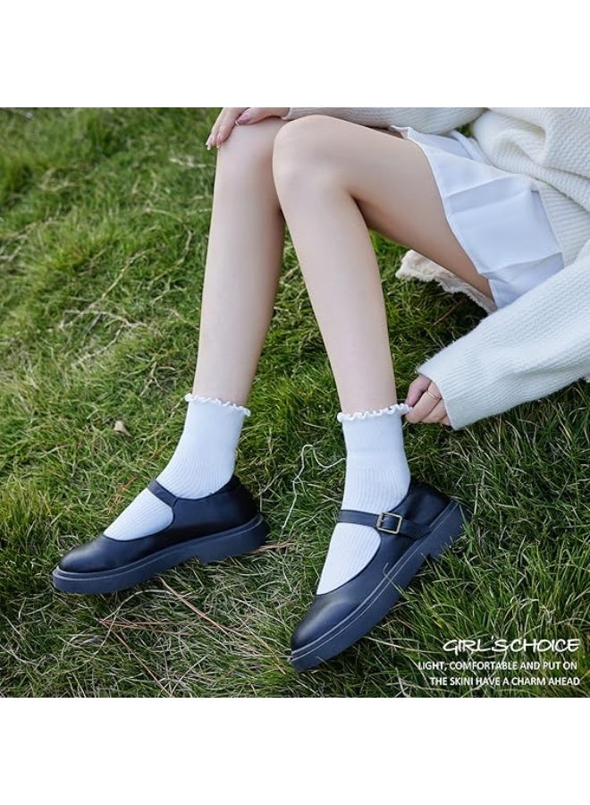 womens Soft Cotton Knit Lettuce Edge Socks Frilly Crew Crew Socks Women Lettuce Edge Socks - Image 2