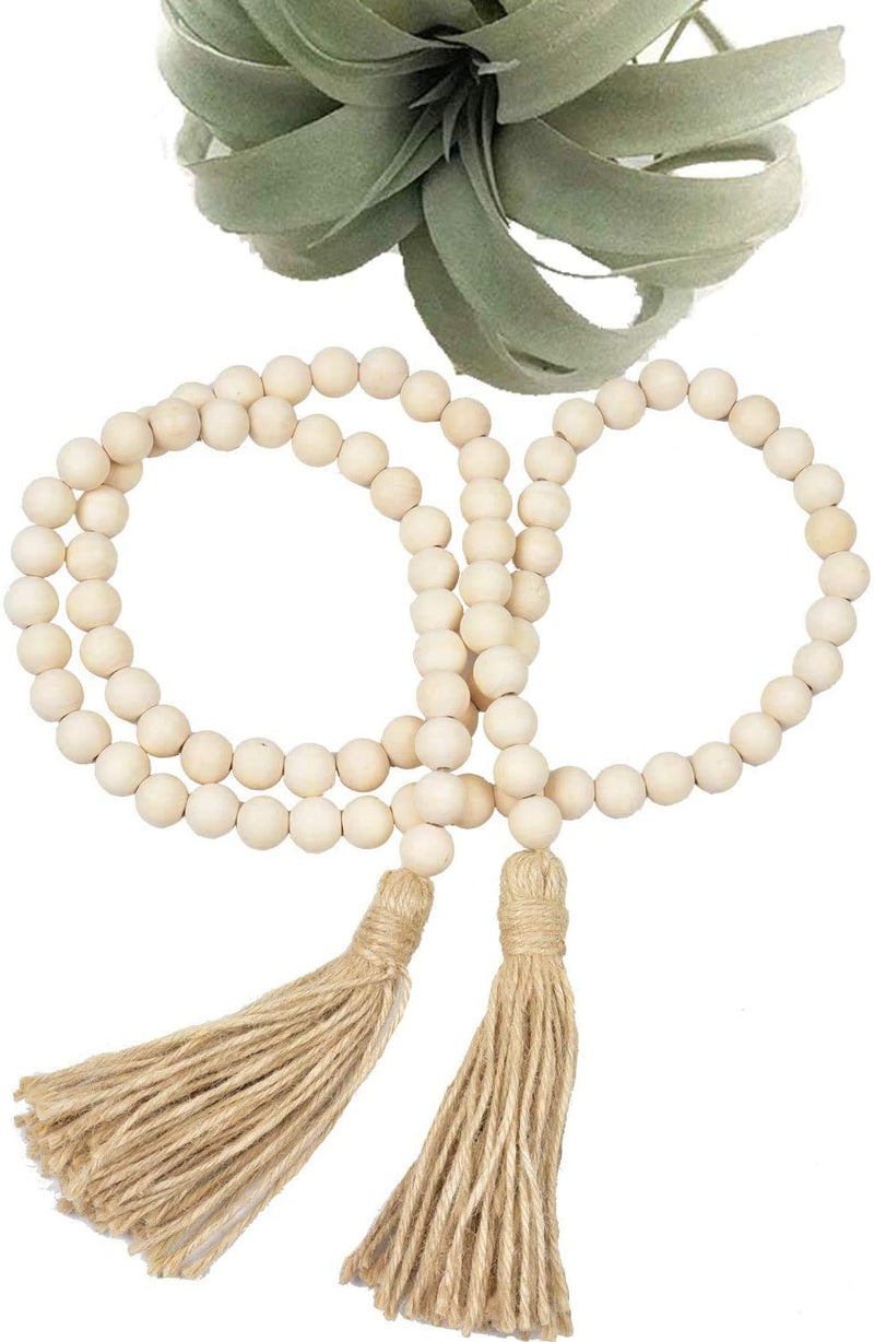 GRBAMBI 2Pcs Wood Beads Garland - Natural Prayer Wood String Beads Farmhouse Beads Wall Hanging For Wall Vase Door Handle Decor - Image 3