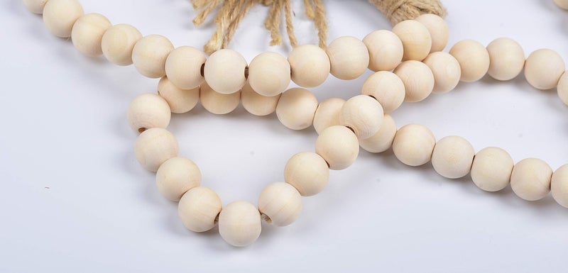GRBAMBI 2Pcs Wood Beads Garland - Natural Prayer Wood String Beads Farmhouse Beads Wall Hanging For Wall Vase Door Handle Decor - Image 4