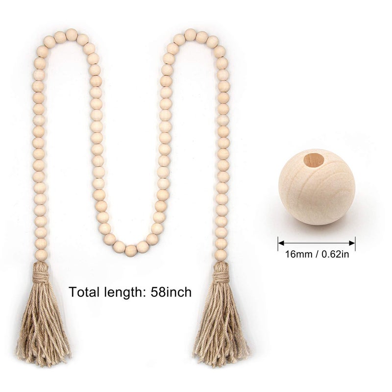 GRBAMBI 2Pcs Wood Beads Garland - Natural Prayer Wood String Beads Farmhouse Beads Wall Hanging For Wall Vase Door Handle Decor - Image 2